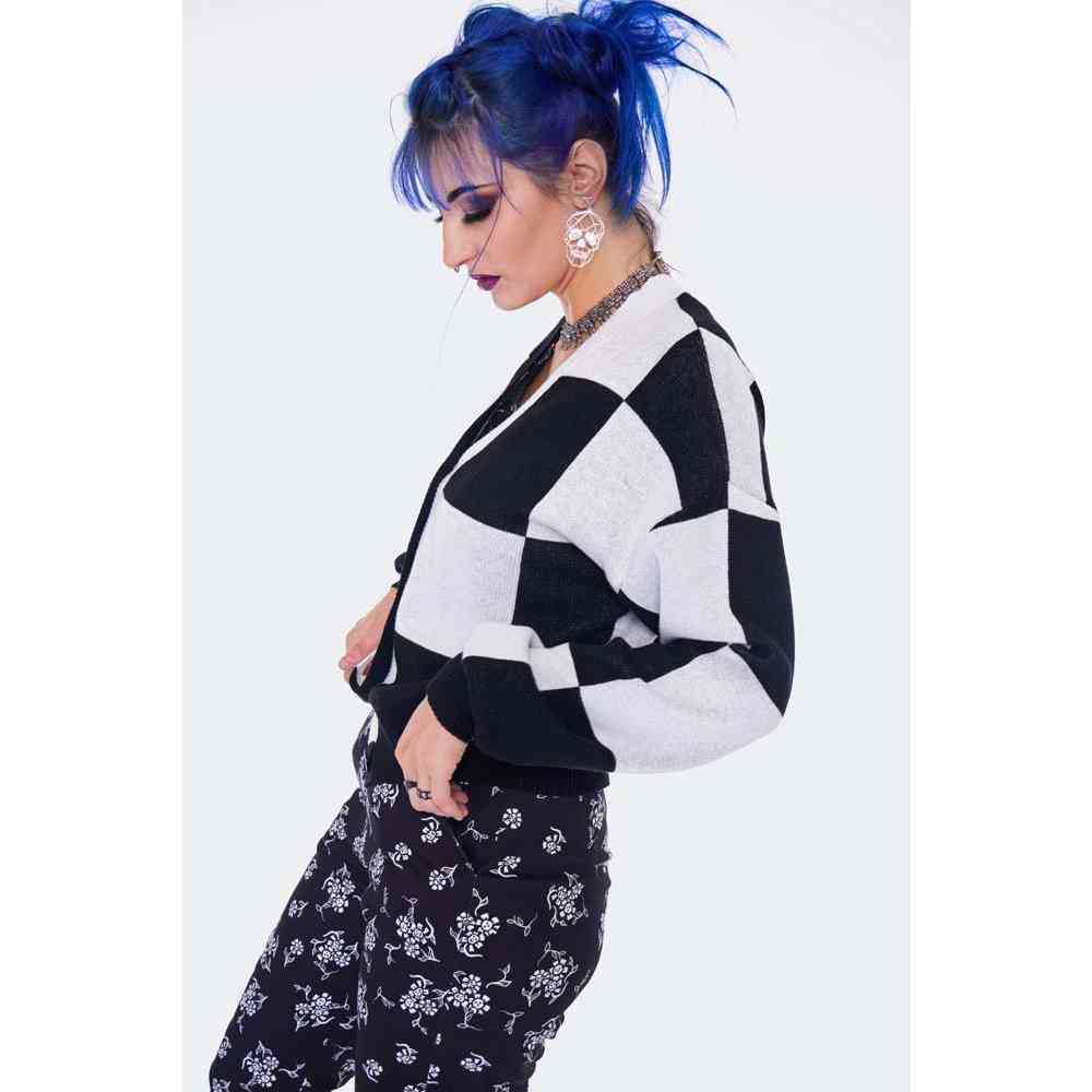 Jawbreaker - Oversized Checkerboard Cardigan - Black/White